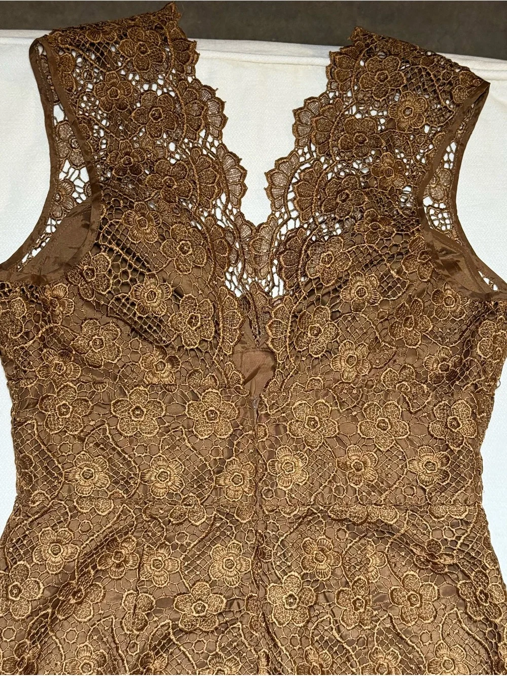 Tracy Reese Dress Brown Floral Lace V-Neck Sheath